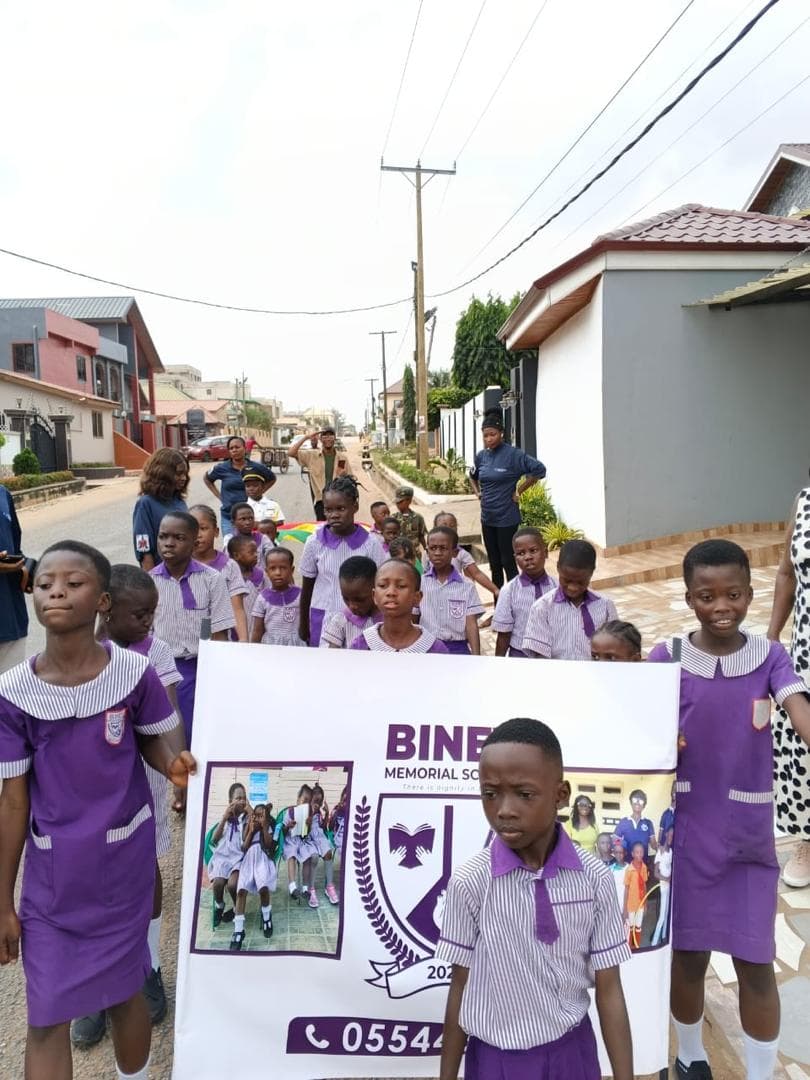 Biney Memorial School students marching through the neighbourhood